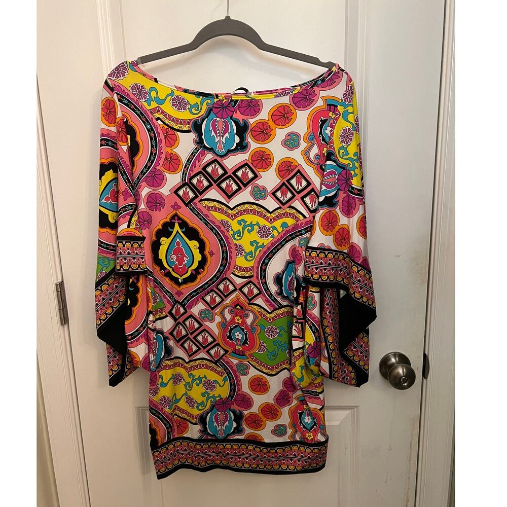 Trina Turk Marrakech Colorful Retro Paisley Swim Tunic Coverup Mini Dress M Chic